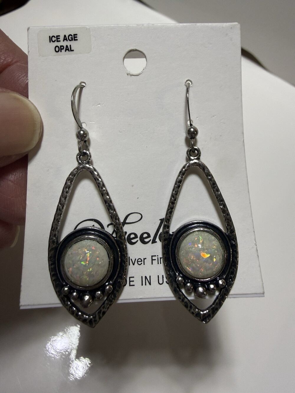 Y2K Ice Age Opal Dangle Earrings Sterling Silver Finish Whimsigoth Fairycore